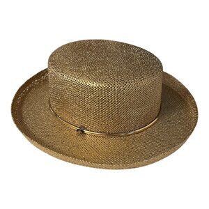 Vintage J Hats Gold Woven Straw Hat Made in Mexico One Size
